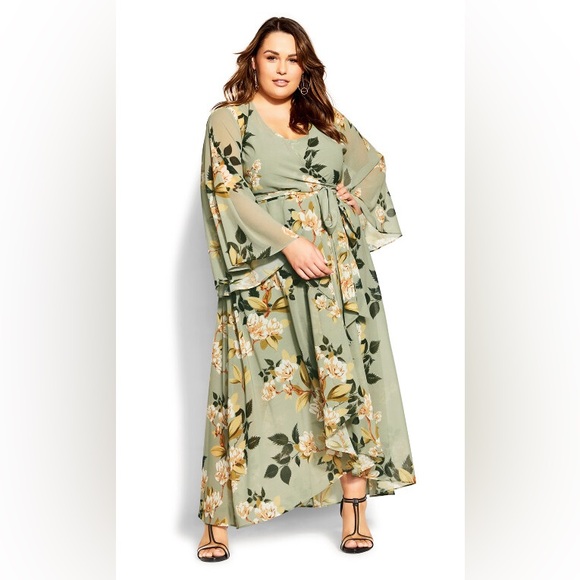 City Chic Dresses & Skirts - City Chic Size S / 16 NWT Fleetwood Print Maxi Dress - sage